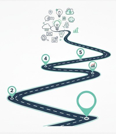 Consultores colaborando sobre un pizarrón para diseñar la hoja de ruta de un cliente